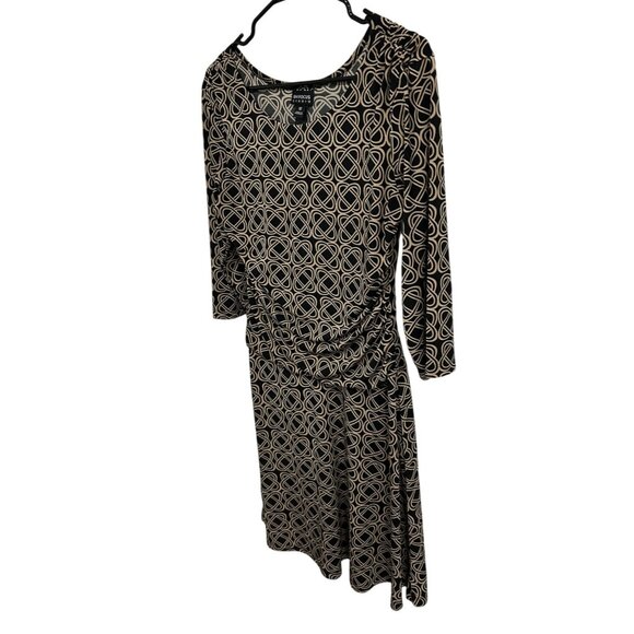 En Focus Studio Black Tan Geometric Print Ruched Waist Dress Size 12 - Picture 3 of 9